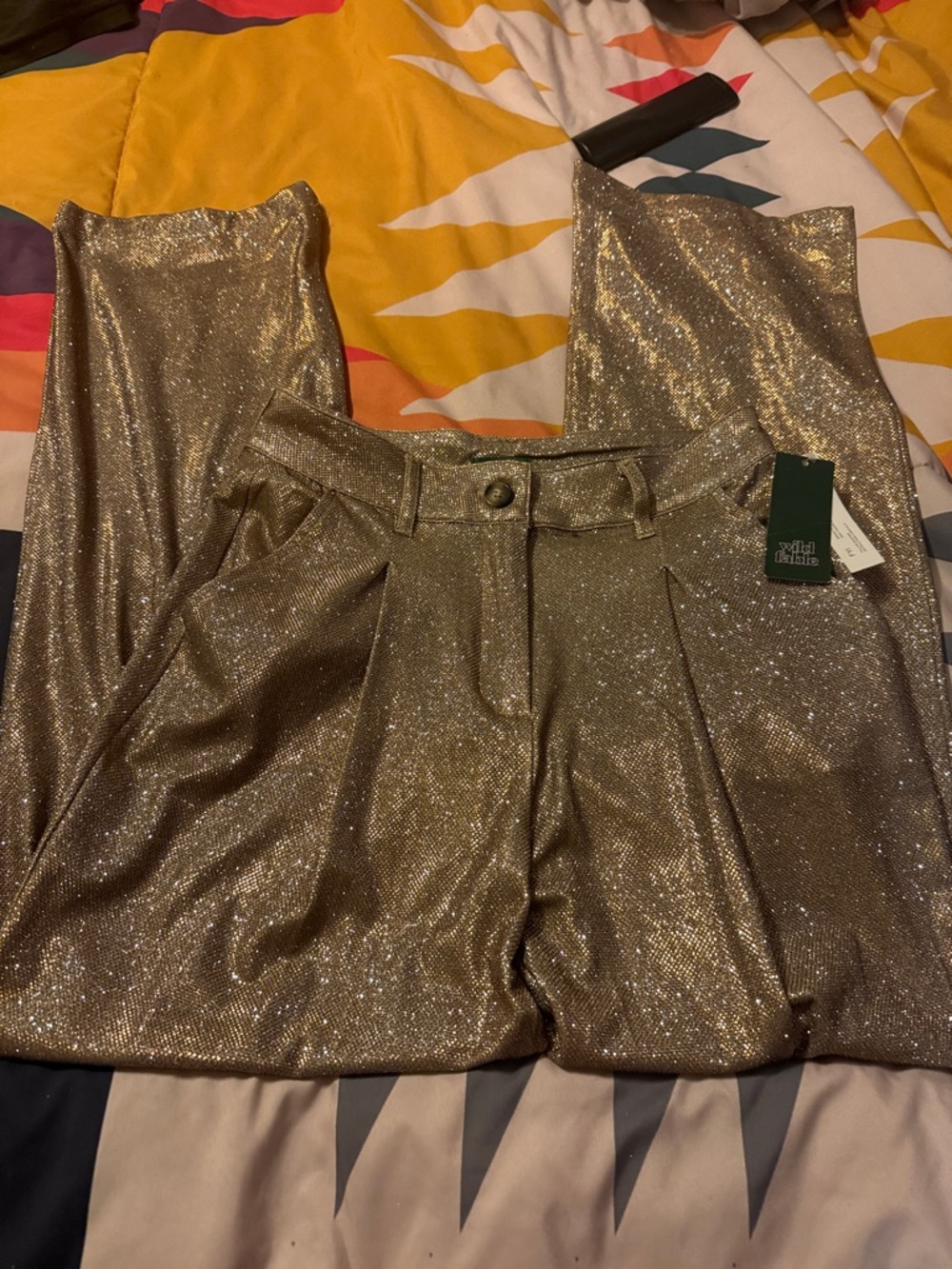 Wild Fable Sparkle Gold Wide-Leg Trousers
